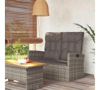 Banca de jardín con función de tumbona y cojín, color gris, 118 cm, fabricada en polirratán