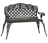Banca de jardín de 108 cm, color verde, fabricada en aluminio fundido, con patas de hierro fundido. Ideal para jardín y terraza