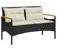 Banca de jardín vidaXL con cojín, 116x62,5x74 cm, color negro, fabricada en ratán sintético