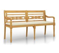 Banco Batavia Con Cojín Color Crema 150 cm Madera de teca maciza | Madera de teca resistente a la intemperie, cojín incluido, instrucciones de montaje en caja, máx. 110 kg por asiento
