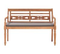 Banco Batavia con cojín gris oscuro 120 cm teca maciza | Madera Duradera Resistente Intemperias, Jardín Patio, Carga Max 110 kg