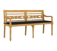Banco Batavia con cojín negro, 150 cm, madera maciza de teca