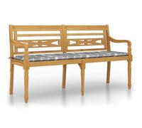 Banco Batavia Con Cojín Patrón Cuadros Grises Madera Teca 150cm Vidaxl