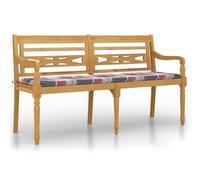 Banco Batavia Con Cojín Patrón Cuadros Rojos Madera Teca 150 Cm Vidaxl