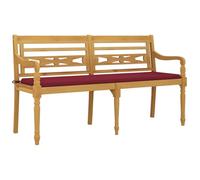 Banco Batavia con cojín rojo vino, 150 cm, madera maciza de teca