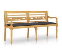 Banco Batavia Madera de teca maciza con cojín antracita 150 Cm | Respaldo y reposabrazos, asiento tallado, tejido transpirable duradero, manual de montaje incluido, máximo 110 kg por asiento