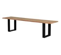 Banco con asiento de madera maciza de acacia de 26mm de grosor y patas de hierro lacado en negro. grosor de las patas: 7,5x2,5cm. altura de las patas: 41cm . medidas totales : 45 cm alto x 180 cm anch