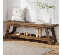 Banco de 140 cm para dormitorio, banco de entrada, banco de madera para pasillo, comedor, sala de estar, estilo rústico, estante para zapatos, banco de acento interior para recibidor, color marrón rús
