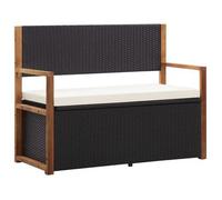 Banco De Almacenaje Ratán Sintético Madera Acacia Negro 115 Cm Vidaxl