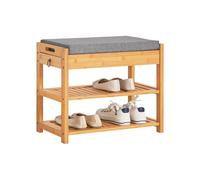SoBuy Banco zapatero FSR49-N, asiento y cojín, cajón y estantes, bambú, 50x30x46 cm, 150 kg