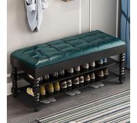 Banco de almacenamiento de 2 niveles con asiento acolchado, banco tapizado para almacenamiento de zapatos, diseño moderno para dormitorio, sala de estar, pasillo, cuero encerado al aceite, tamaño