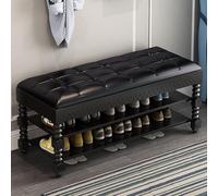 Banco de almacenamiento de 2 niveles con asiento acolchado, banco tapizado para almacenamiento de zapatos, diseño moderno para dormitorio, sala de estar, pasillo, cuero encerado al aceite, tamaño