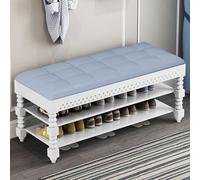 Banco de almacenamiento de 2 niveles con asiento acolchado, banco tapizado para almacenamiento de zapatos, diseño moderno para dormitorio, sala de estar, pasillo, cuero encerado al aceite, tamaño