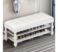 Banco de almacenamiento de 2 niveles con asiento acolchado, banco tapizado para almacenamiento de zapatos, diseño moderno para dormitorio, sala de estar, pasillo, cuero encerado al aceite, tamaño
