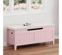 Banco De Almacenamiento De Madera Blanca Con Asiento Acolchado - Tapa Abatible y Bisagras De Seguridad - Multifuncional Para Zapatos, Mantas o Juguetes - Ideal Para Entrada, Pasillo o Dormitorio