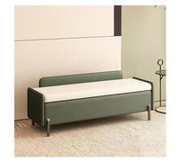 Banco de almacenamiento moderno de piel sintética verde, asiento tapizado grueso, elegante diseño de ventana, 120 cm, muebles para el hogar para sala de estar y dormitorio, soluciones de