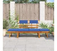 Banco de jardín 2 en 1, 190 cm, madera maciza de acacia, color azul | Tumbona ajustable, sofá cama convertible, 4 cojines de asiento, 2 respaldos, fundas lavables, uso exterior