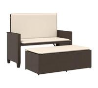 Banco de jardín 2 en 1 resina trenzada marrón con cojines y reposamanos | Sofá cama exterior, asiento convertible, taburete bajo asiento, poliratán ligero, mantenimiento fácil, uso al aire libre