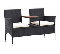 vidaXL Banco de jardín 2 plazas y mesita ratán sintético negro 143 cm