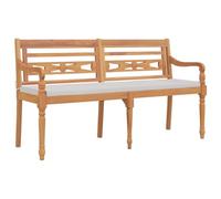 Banco de jardín Batavia de teca con cojín, 150 cm | Madera maciza de teca, reposabrazos curvados, talla decorativa, cojín de 3 cm, 110 kg por asiento