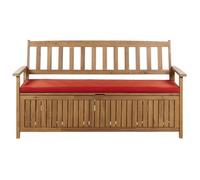 Banco De Jardín Con Almacenaje De Madera Maciza De Acacia Rústico 120 Cm Con Cojín Rojo Sovana