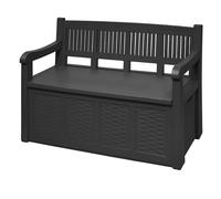 Banco de Jardin con Baul de Almacenaje Integrado, Respaldo Alto y Apoyabrazos Antracita 130x60x85. Mueble Exterior Resistente para Terraza Patio o Porche. (280 Litros)