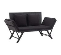 Banco De Jardín Con Cojines Ratán Sintético Negro 176 Cm Vidaxl