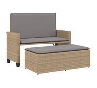 Banco De Jardín Con Cojines Y Reposapiés Ratán Sintético Beige Vidaxl