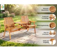 Banco de jardín de madera de acacia para dos personas, con reposabrazos y espacio para colocar objetos, de aproximadamente 153x65x82 cm - Color marrón