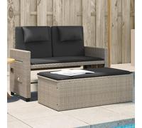 Banco de jardín genérico 2 en 1 gris claro resina tejida | Respaldo Reclable, Convertible En Cama, Mesa De Refuerzo Plegable, 110 Kg Por Asiento