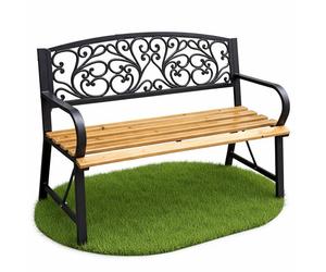 Banco de jardín nerina negro con madera lacada y patas de hierro fundido, 118 cm de ancho