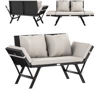 Banco de jardín poliratán crema 176x56x81cm función tumbona