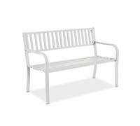 Banco de jardín Relaxdays, 2 plazas, (H x An x F): 82 x 127,5 x 59,5 cm, Acero, Banco terraza, balcón, Blanco