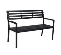 Banco de jardín Relaxdays, 2 plazas, (H x W x D): 88 x 128 x 59 cm, Metal y WPC, Banco terraza, jardín, balcón, Negro