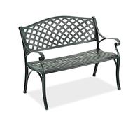Banco de jardín Relaxdays, 2 plazas, HxAnxF: 82 x 102 x 60 cm, Aluminio, Banco Antiguo, terraza, balcón, Negro/Verde
