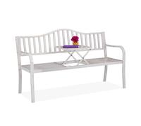 Relaxdays Banco jardín con mesa plegable blanco,oro