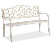Banco de jardín Relaxdays de estilo antiguo para 2 personas, ideal para balcón o terraza, banco de metal con dimensiones de 90 x 127,5 x 63 cm, fabricado en acero y fundición, color blanco y bronce