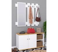 Banco de madera 2 piezas zapatero perchero mueble recibidor Gados XL Banco de madera 2 piezas zapatero perchero mueble recibidor Gados XL Roble blanco / miel