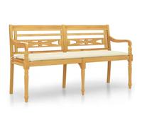 Banco de madera maciza de teca con cojín crema 150 cm Batavia | Cojín incluido, resistente al agua, acabado liso, tejido transpirable, fácil montaje