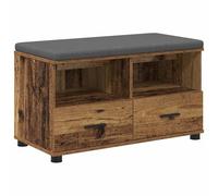 Banco de pasillo de madera vieja, 80 x 38 x 46 cm | Madera y tela, patas negras, pies ajustables, funda extraíble, estantes y cajones, cojines de asiento