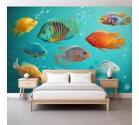 Banco De Peces Coral Papel Pintado No Tejido 3D 200x140 cm Pared Foto Murales, Mundo Submarino Papel Pintado Panorámico Pared Para Sala Tv Sofá Tema Hotel Pasillo Fondo Pintado