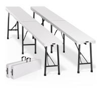 CASARIA® Set 2X Bancos Jardín Exterior Plegables 183cm Portátil 8 Personas Asiento Multifuncional hasta 200Kg Mobiliario Interior Asa Lateral Transporte Camping Catering Fiestas Patio Terraza Blanco