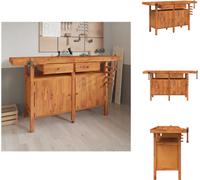 Banco de trabajo con cajones y tornillos, 162x62x83 cm, madera de acacia - Bancos de trabajo