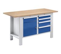 Banco de trabajo en sistema modular eurokraft basic, anchura de tablero 1500 mm, 5 cajones, 1 puerta