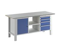 Banco de trabajo en sistema modular eurokraft basic, anchura de tablero 1850 mm, 4 cajones, 1 puerta