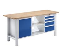 Banco de trabajo en sistema modular eurokraft basic, anchura de tablero 1850 mm, 4 cajones, 1 puerta