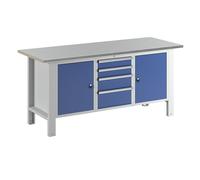 Banco de trabajo en sistema modular eurokraft basic, anchura de tablero 1850 mm, 4 cajones, 2 puertas