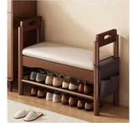 Banco de zapatos con soporte para reposabrazos, estante tapizado de cuero y bolsa de almacenamiento para entrada, sala de estar, puerta delantera, pasillo, ideal para la organización del hogar