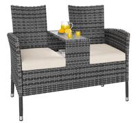 Banco doble Kino ratán sintético gris/crema 145x58x87cm