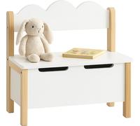 Banco infantil Relaxdays con espacio de almacenamiento, color blanco y beige claro